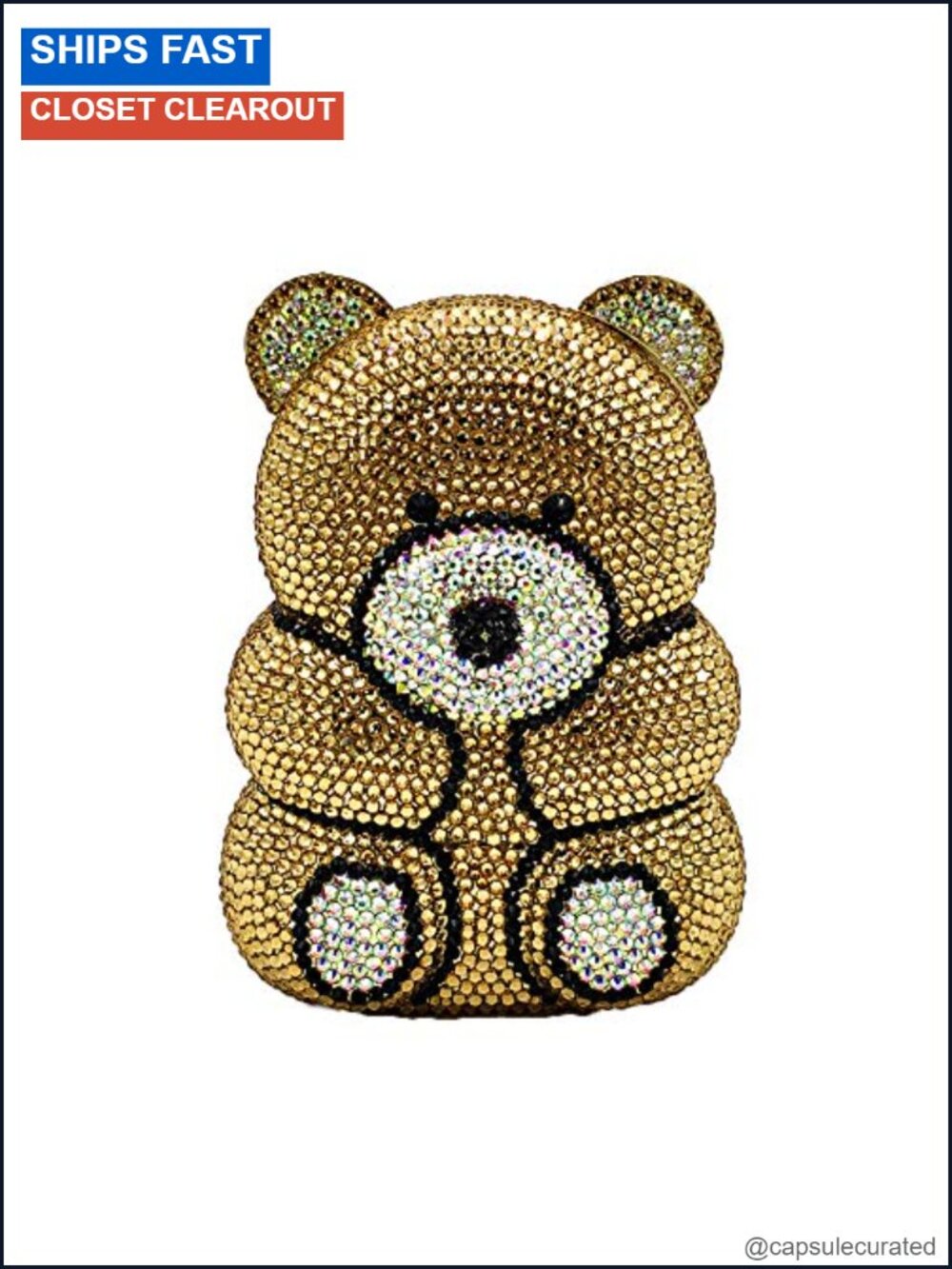Mini Crystal Bear Evening Clutch with Detachable Chain Straps